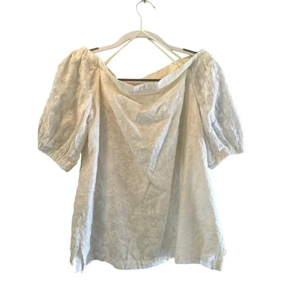 Lauren Ralph Lauren Women White Half Sleeve Lace Off-The-Shoulder Blouse Size Pm